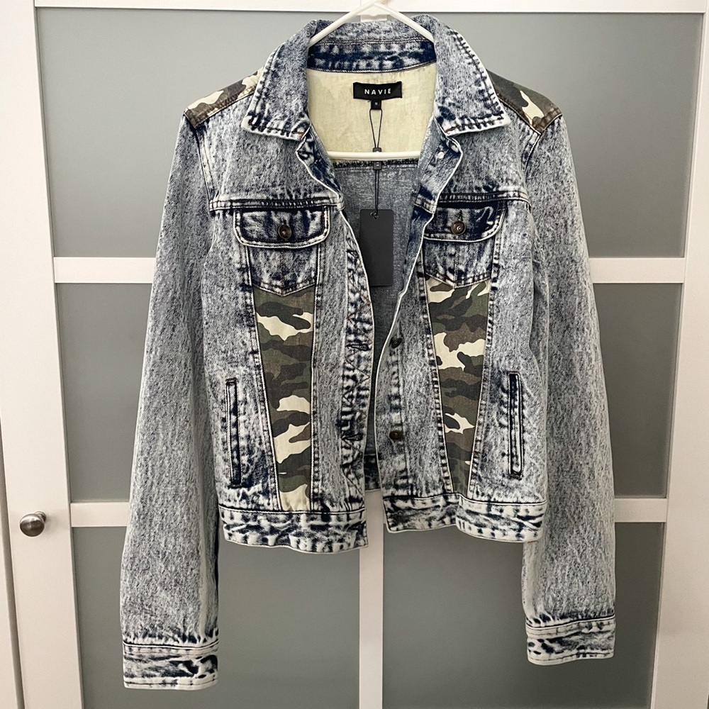 Oversized Jean Jacket with Camo Swatches